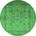 Round Oriental Emerald Green Industrial Rug, urb3098emgrn