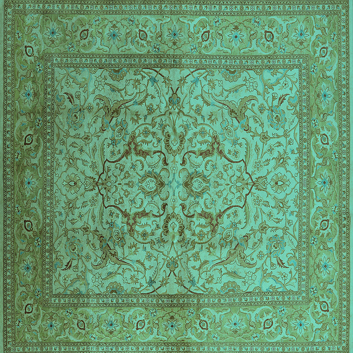 Square Machine Washable Oriental Turquoise Industrial Area Rugs, wshurb3098turq
