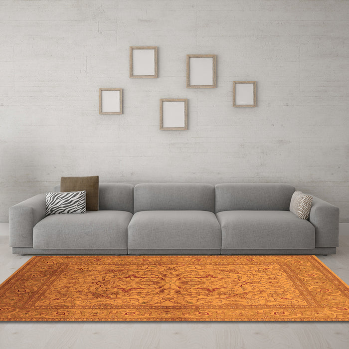 Machine Washable Oriental Orange Industrial Area Rugs in a Living Room, wshurb3098org