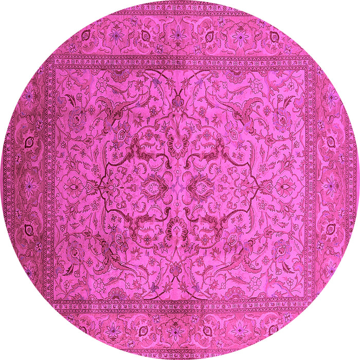 Round Machine Washable Oriental Pink Industrial Rug, wshurb3098pnk