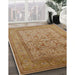 Mid-Century Modern Brown Sand Brown Oriental Rug in Family Room, urb3098