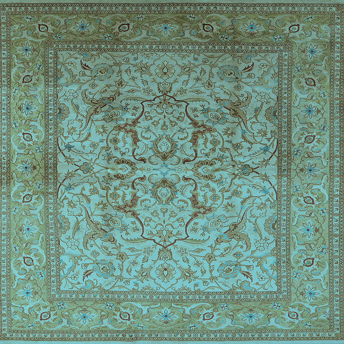 Square Machine Washable Oriental Light Blue Industrial Rug, wshurb3098lblu