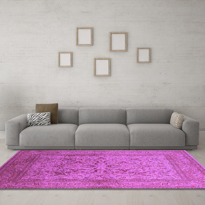 Machine Washable Oriental Purple Industrial Area Rugs in a Living Room, wshurb3098pur