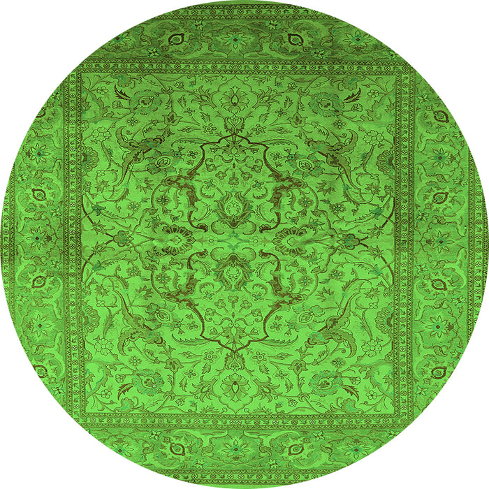 Round Machine Washable Oriental Green Industrial Area Rugs, wshurb3098grn