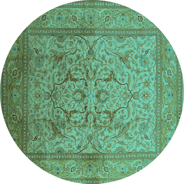 Round Machine Washable Oriental Turquoise Industrial Area Rugs, wshurb3098turq
