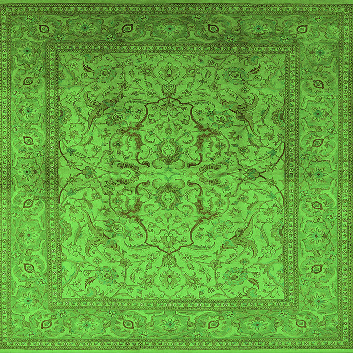 Square Machine Washable Oriental Green Industrial Area Rugs, wshurb3098grn