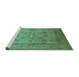 Sideview of Machine Washable Oriental Turquoise Industrial Area Rugs, wshurb3098turq