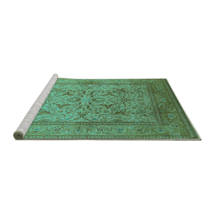 Sideview of Machine Washable Oriental Turquoise Industrial Area Rugs, wshurb3098turq
