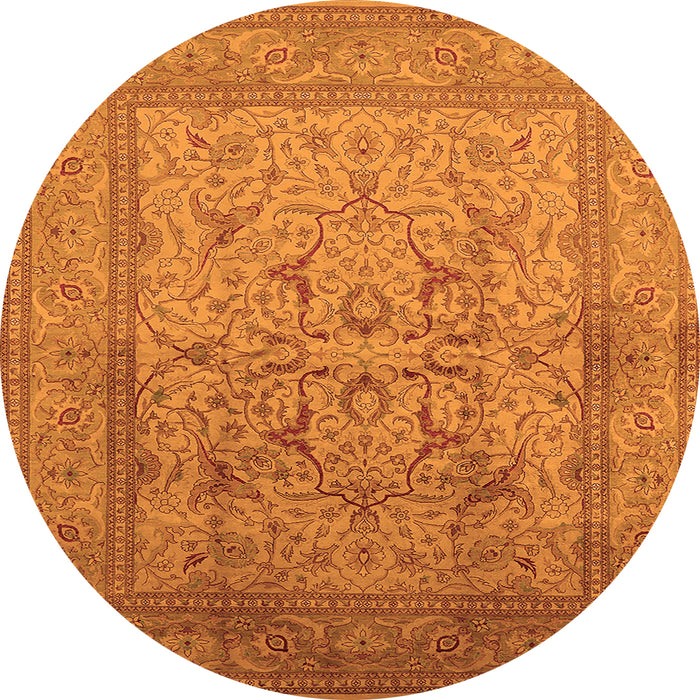 Round Machine Washable Oriental Orange Industrial Area Rugs, wshurb3098org