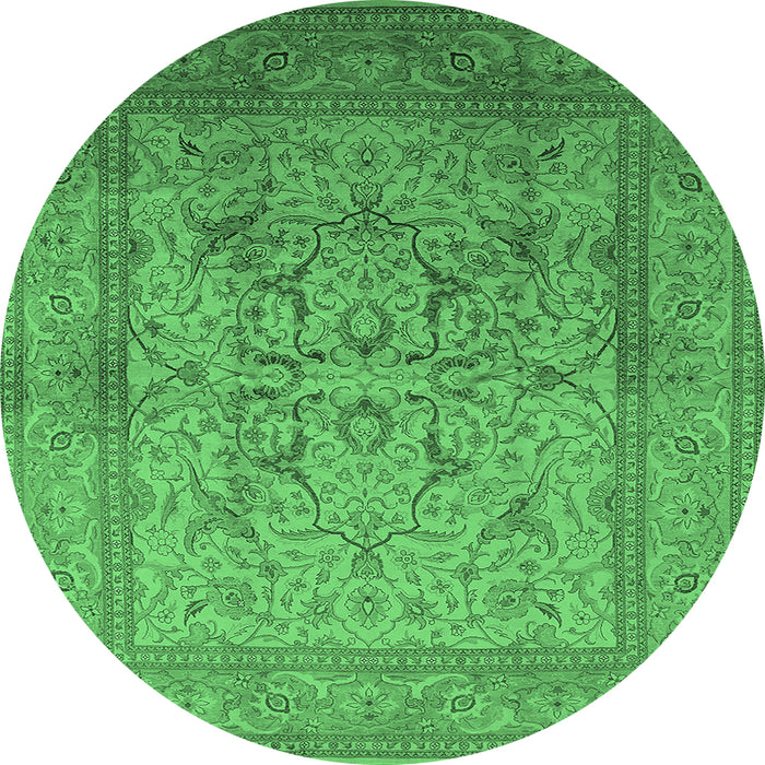 Round Machine Washable Oriental Emerald Green Industrial Area Rugs, wshurb3098emgrn