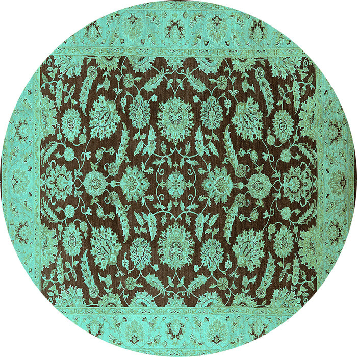 Round Oriental Turquoise Industrial Rug, urb3099turq