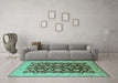 Machine Washable Oriental Turquoise Industrial Area Rugs in a Living Room,, wshurb3099turq