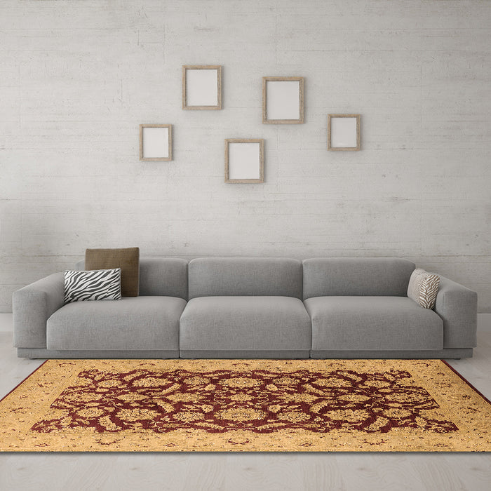 Machine Washable Oriental Brown Industrial Rug in a Living Room,, wshurb3099brn