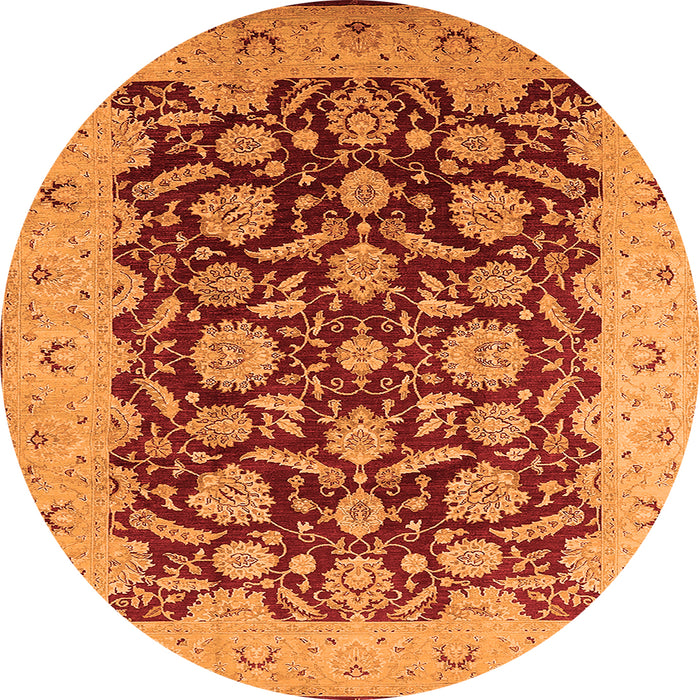 Round Machine Washable Oriental Orange Industrial Area Rugs, wshurb3099org