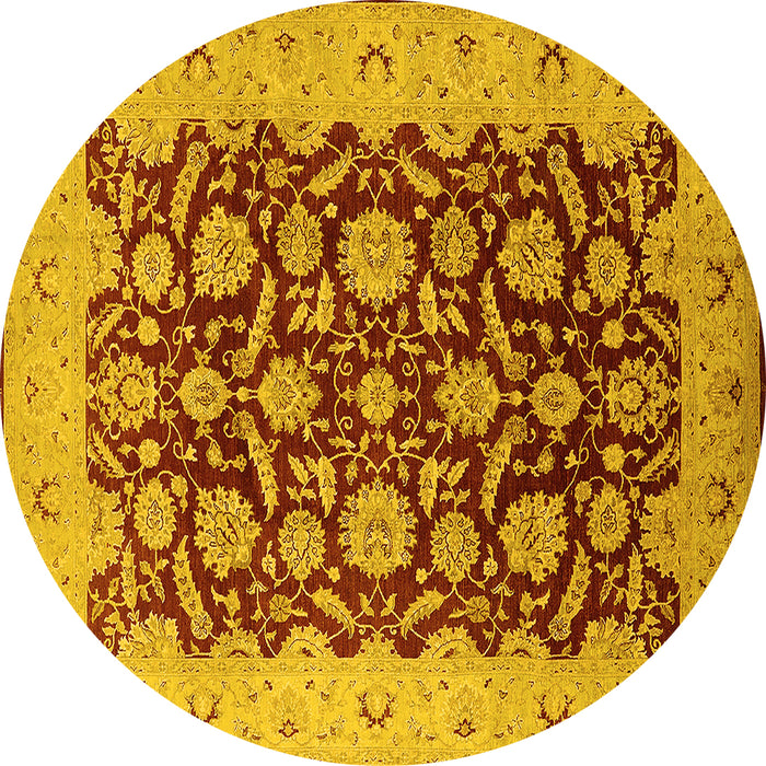 Round Machine Washable Oriental Yellow Industrial Rug, wshurb3099yw