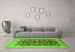 Machine Washable Oriental Green Industrial Area Rugs in a Living Room,, wshurb3099grn