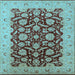 Square Machine Washable Oriental Light Blue Industrial Rug, wshurb3099lblu