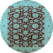 Round Machine Washable Oriental Light Blue Industrial Rug, wshurb3099lblu