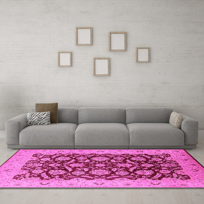Machine Washable Oriental Pink Industrial Rug in a Living Room, wshurb3099pnk