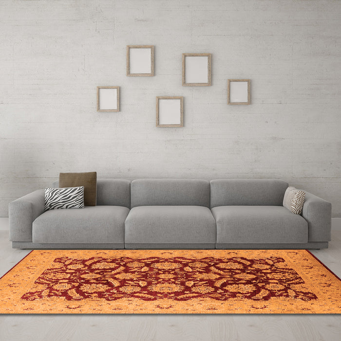 Machine Washable Oriental Orange Industrial Area Rugs in a Living Room, wshurb3099org