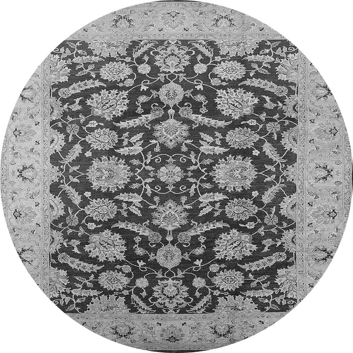 Round Machine Washable Oriental Gray Industrial Rug, wshurb3099gry
