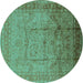 Round Oriental Turquoise Industrial Rug, urb3100turq