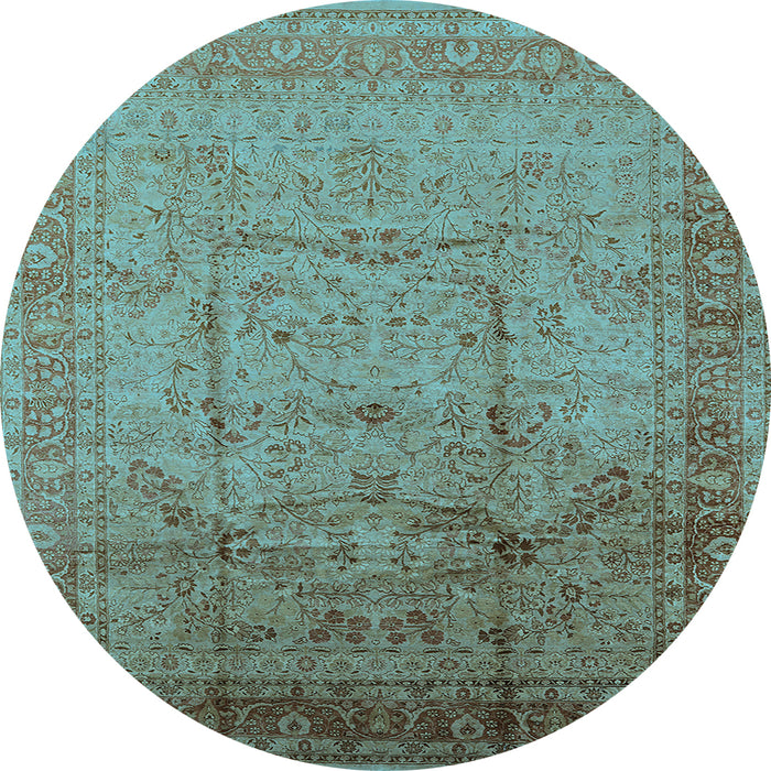 Round Machine Washable Oriental Light Blue Industrial Rug, wshurb3100lblu