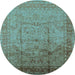 Round Machine Washable Oriental Light Blue Industrial Rug, wshurb3100lblu