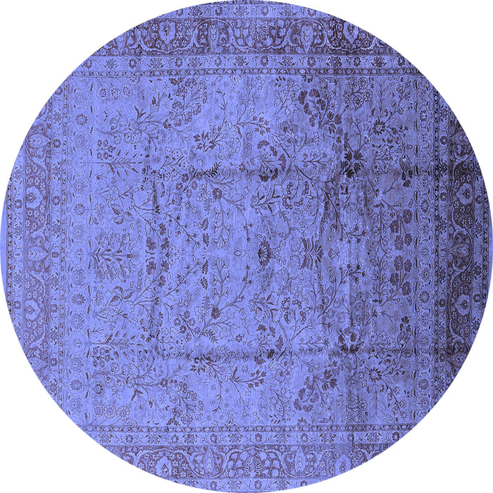 Round Machine Washable Oriental Blue Industrial Rug, wshurb3100blu