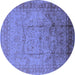 Round Machine Washable Oriental Blue Industrial Rug, wshurb3100blu