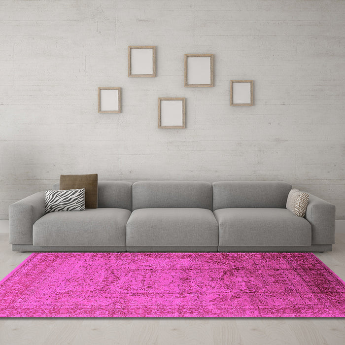Machine Washable Oriental Pink Industrial Rug in a Living Room, wshurb3100pnk