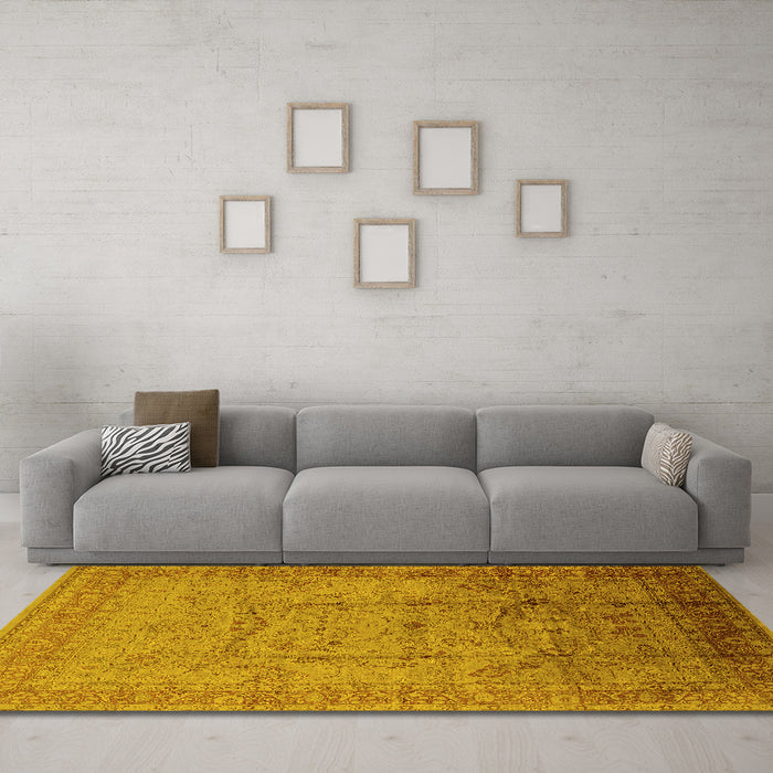 Machine Washable Oriental Yellow Industrial Rug in a Living Room, wshurb3100yw