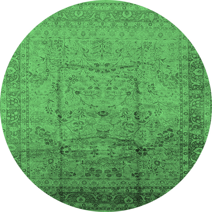 Round Oriental Emerald Green Industrial Rug, urb3100emgrn