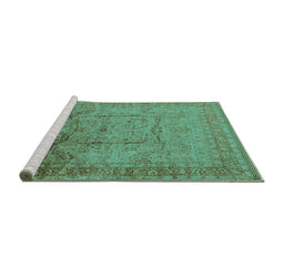 Sideview of Machine Washable Oriental Turquoise Industrial Area Rugs, wshurb3100turq