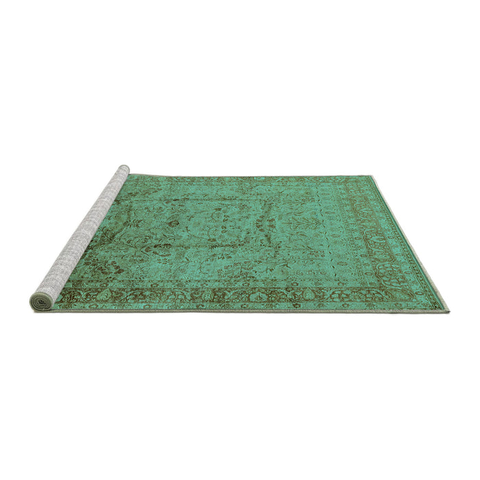 Sideview of Machine Washable Oriental Turquoise Industrial Area Rugs, wshurb3100turq