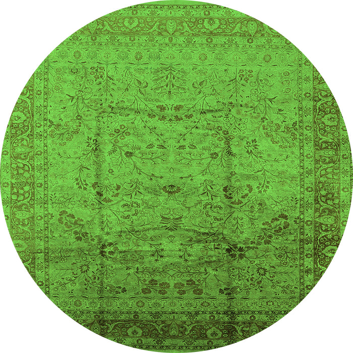 Round Machine Washable Oriental Green Industrial Area Rugs, wshurb3100grn