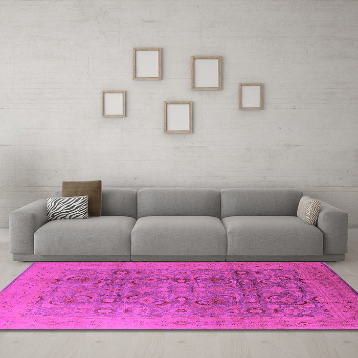 Machine Washable Oriental Pink Industrial Rug in a Living Room, wshurb3101pnk