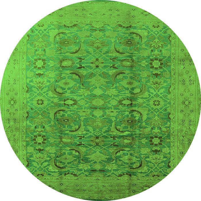 Round Machine Washable Oriental Green Industrial Area Rugs, wshurb3101grn