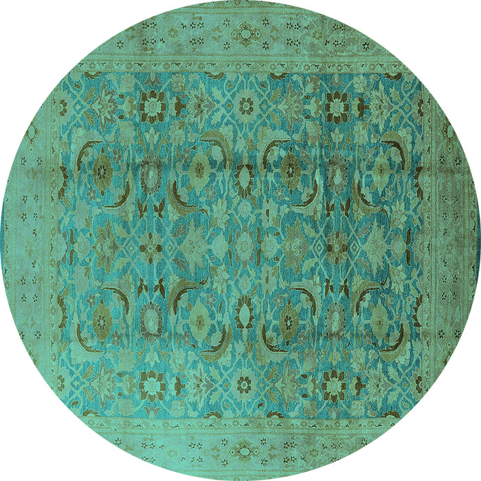 Round Machine Washable Oriental Turquoise Industrial Area Rugs, wshurb3101turq