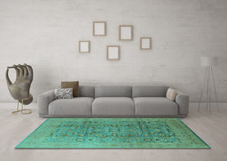 Machine Washable Oriental Turquoise Industrial Area Rugs in a Living Room,, wshurb3101turq