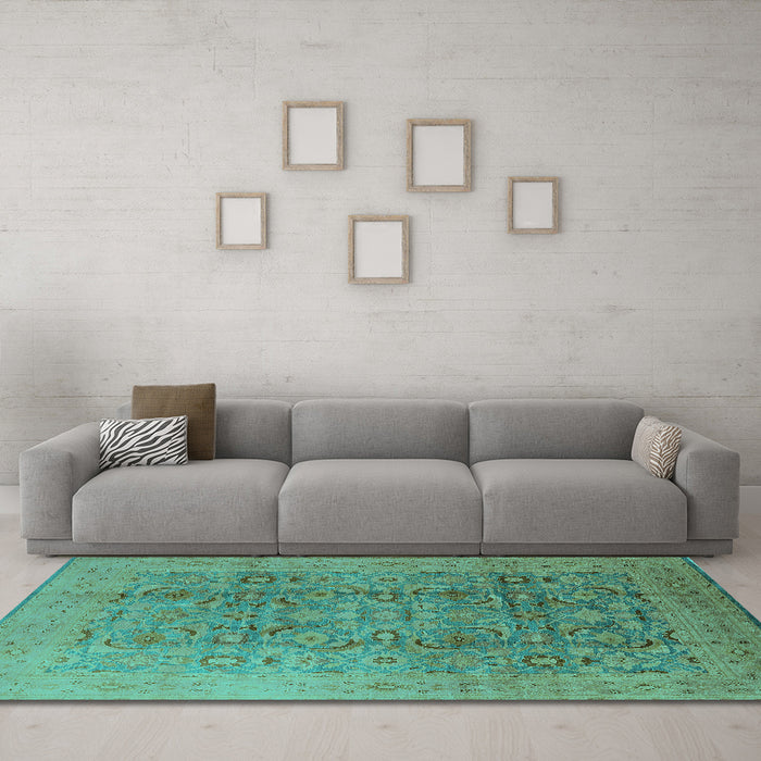 Machine Washable Oriental Turquoise Industrial Area Rugs in a Living Room,, wshurb3101turq