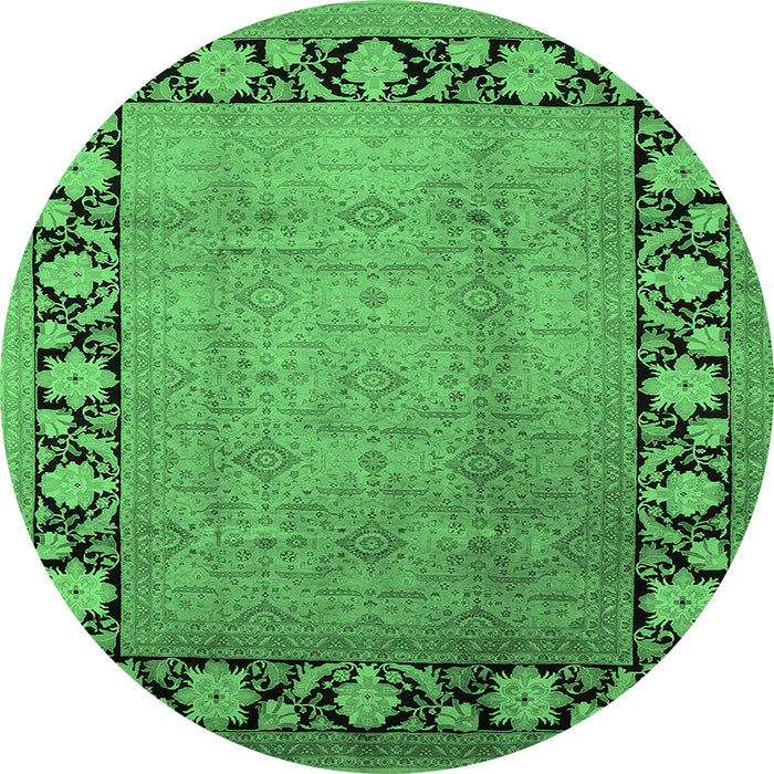 Round Oriental Emerald Green Industrial Rug, urb3102emgrn