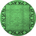 Round Oriental Emerald Green Industrial Rug, urb3102emgrn