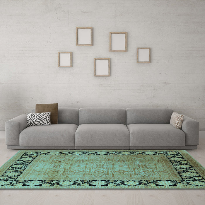 Machine Washable Oriental Light Blue Industrial Rug in a Living Room, wshurb3102lblu