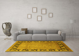 Machine Washable Oriental Yellow Industrial Rug in a Living Room, wshurb3102yw