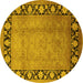 Round Oriental Yellow Industrial Rug, urb3102yw