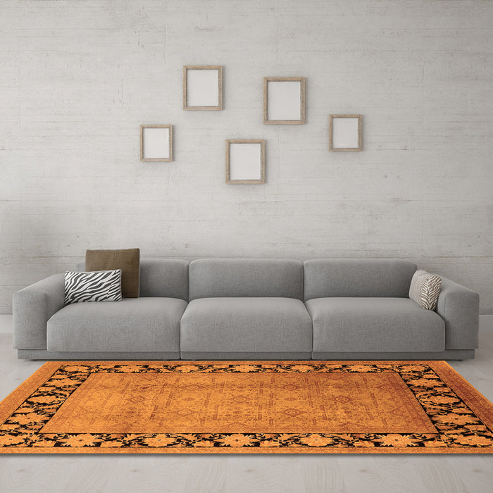 Machine Washable Oriental Orange Industrial Area Rugs in a Living Room, wshurb3102org