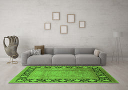 Machine Washable Oriental Green Industrial Area Rugs in a Living Room,, wshurb3102grn