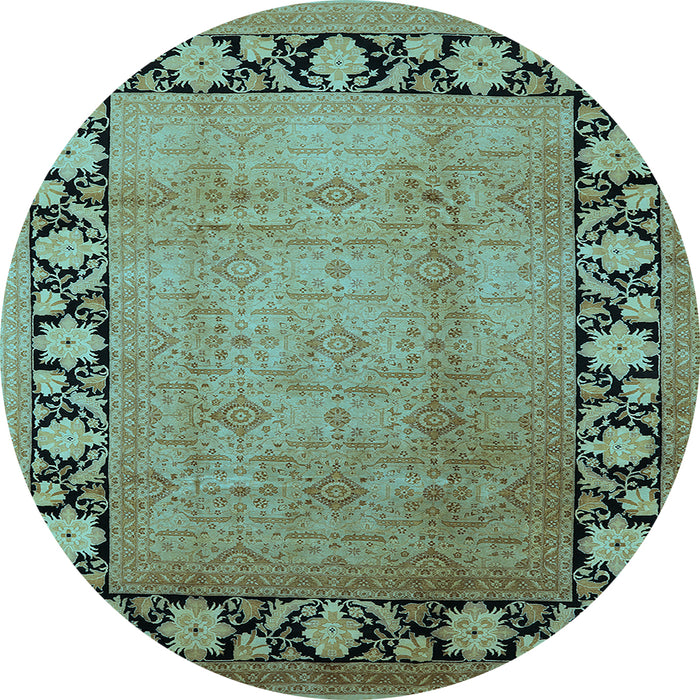 Round Machine Washable Oriental Light Blue Industrial Rug, wshurb3102lblu