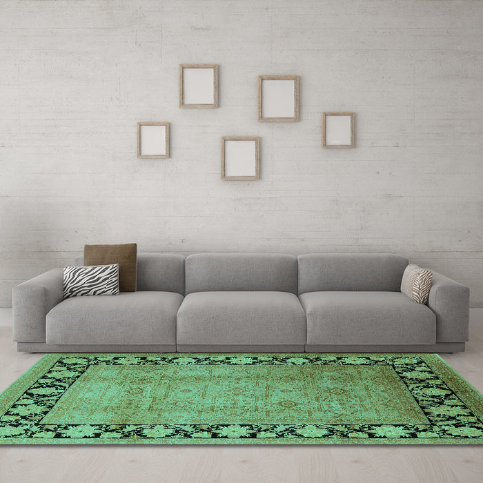 Machine Washable Oriental Turquoise Industrial Area Rugs in a Living Room,, wshurb3102turq